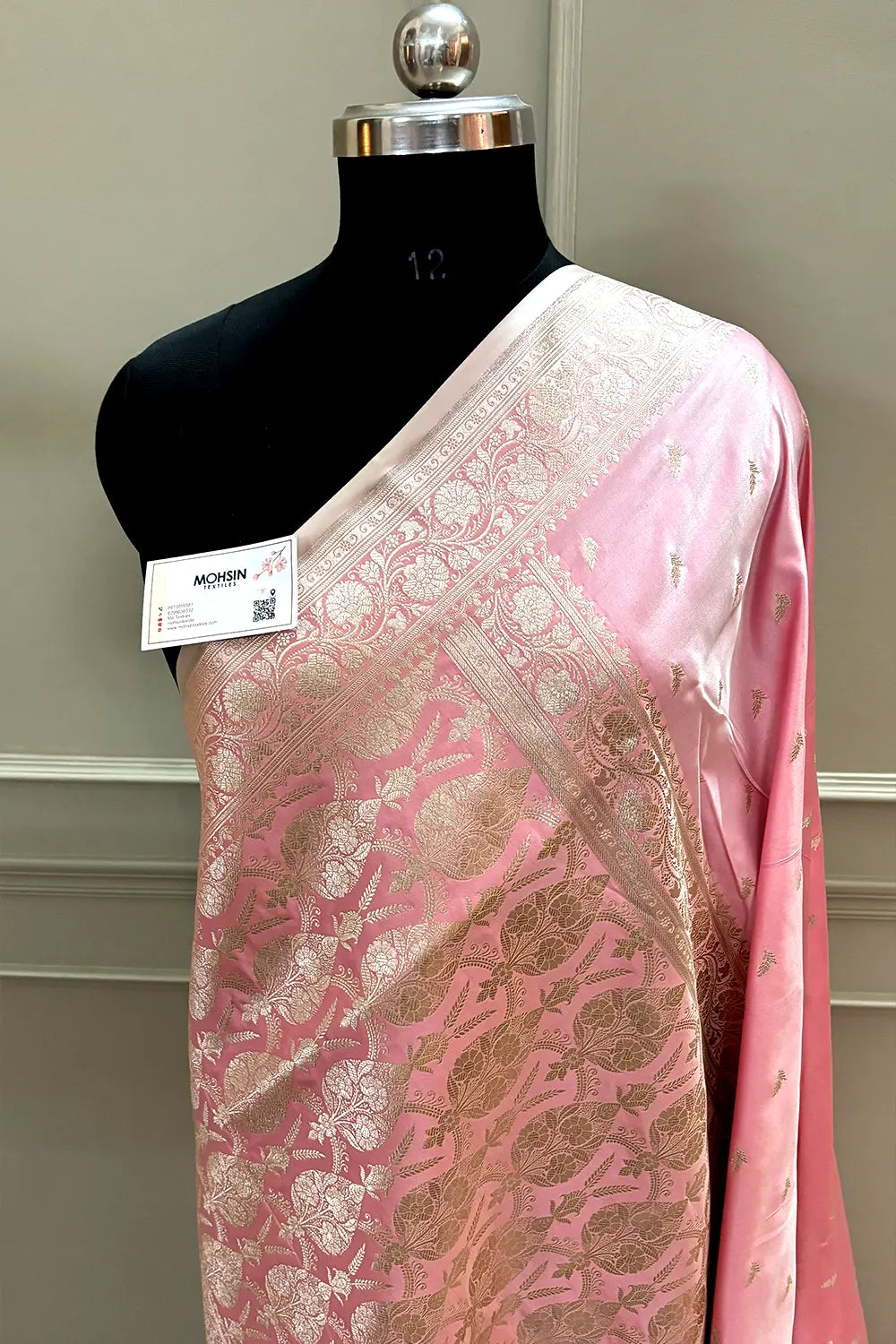 Baby Pink Zari Katan Silk Banarasi Saree