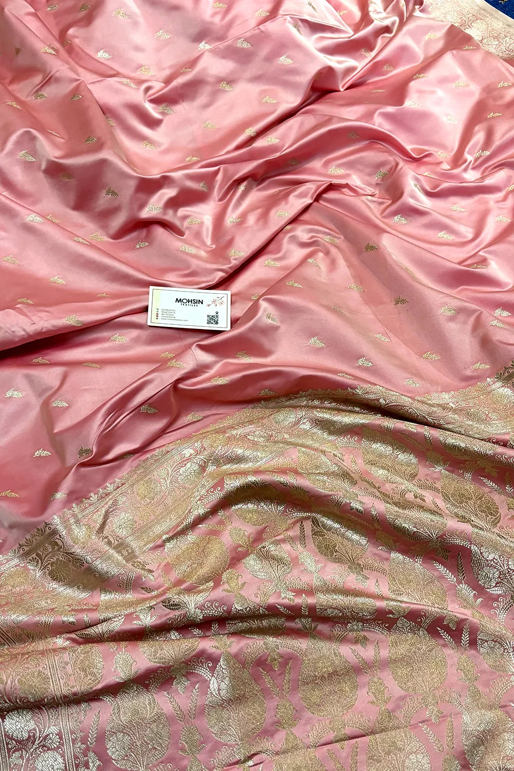 Baby Pink Zari Katan Silk Banarasi Saree
