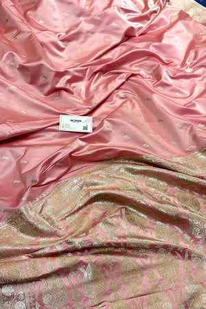 Baby Pink Zari Katan Silk Banarasi Saree