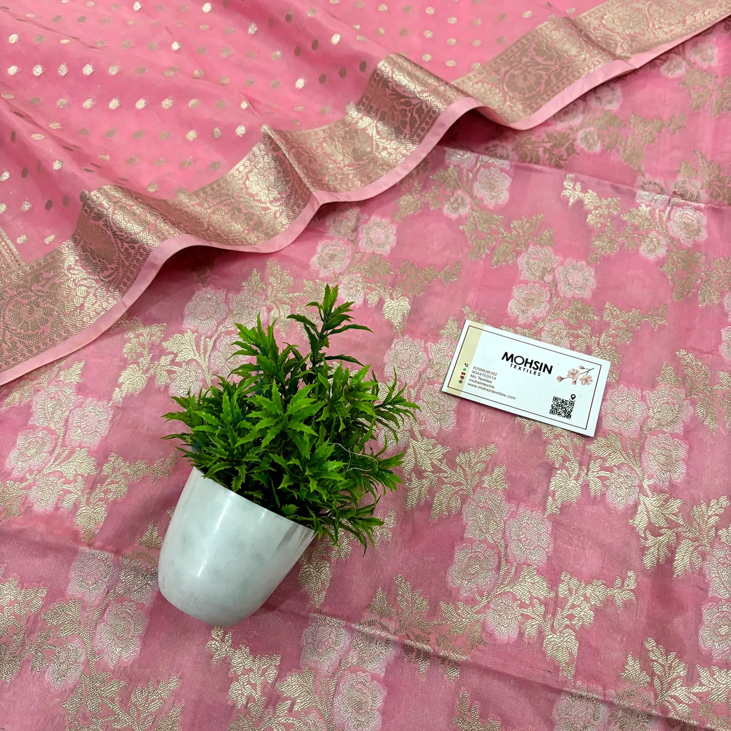 Baby Pink Zari Katan Silk Banarasi Suit