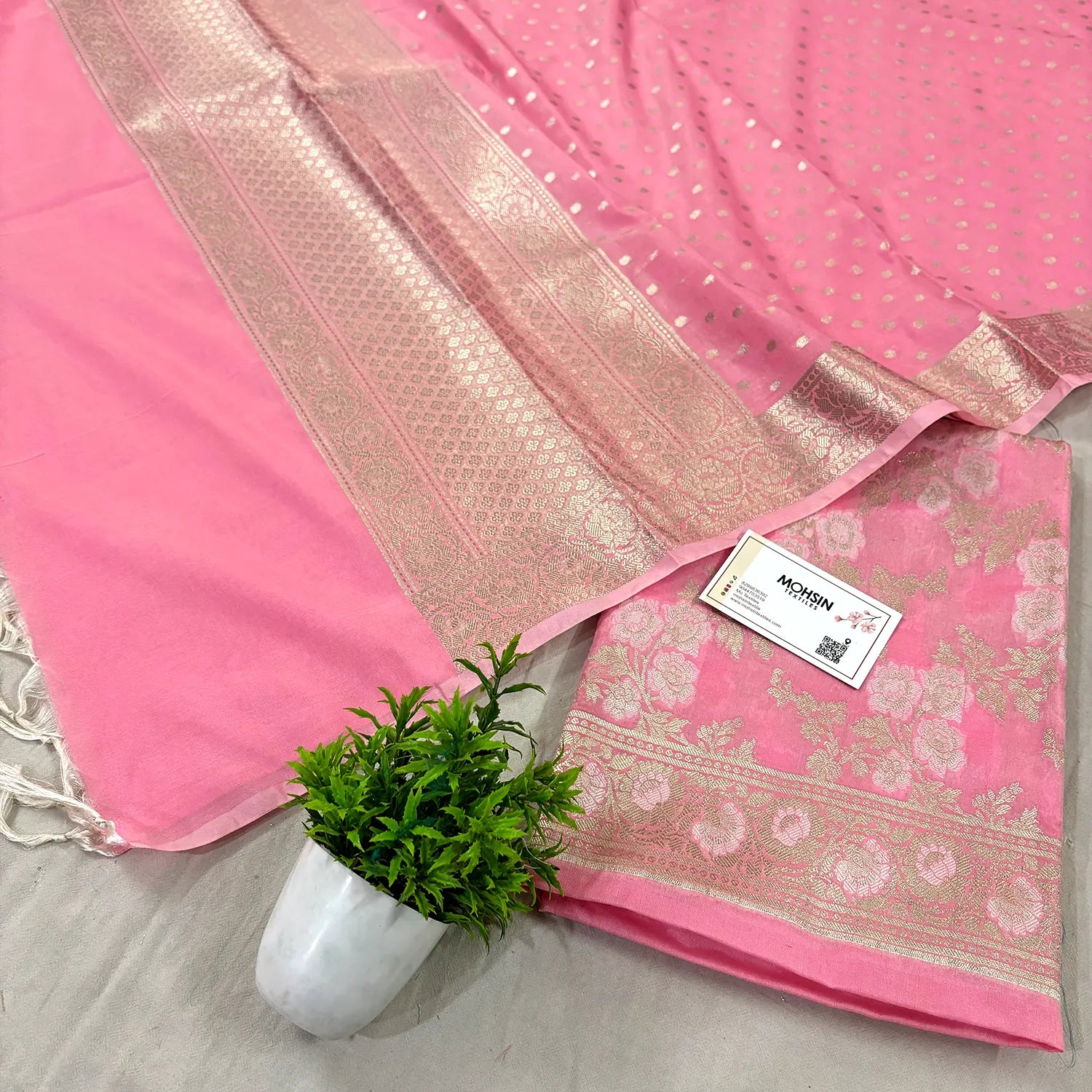 Baby Pink Zari Katan Silk Banarasi Suit
