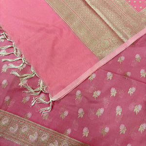 Baby Pink Zari Katan Silk Banarasi Suit