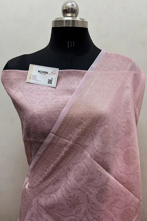 Baby Pink Zari Linen Silk Banarasi Saree