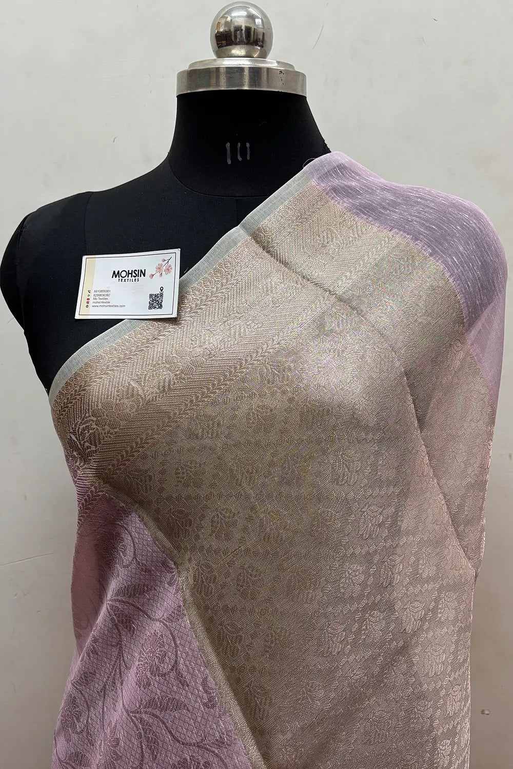 Baby Pink Zari Linen Silk Banarasi Saree
