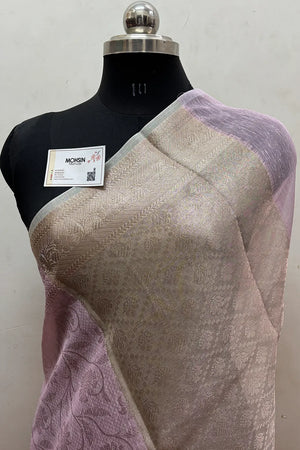 Baby Pink Zari Linen Silk Banarasi Saree