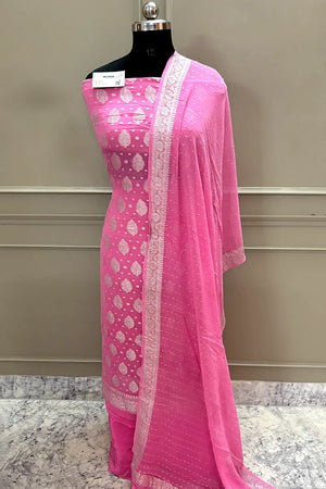 Baby Pink Zari Pure Georgette Silk Banarasi Suit