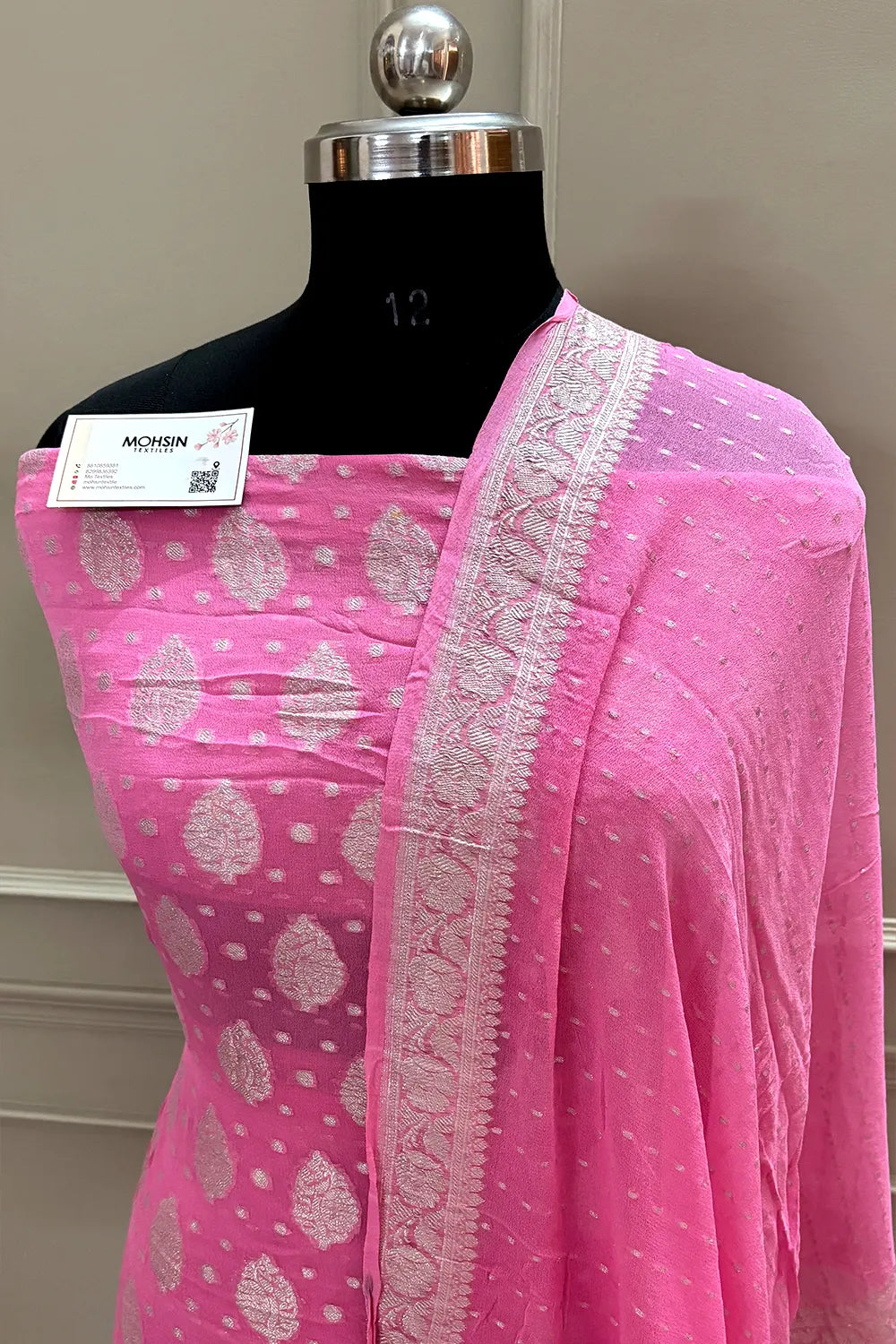 Baby Pink Zari Pure Georgette Silk Banarasi Suit
