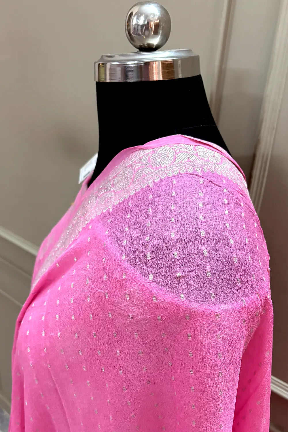 Baby Pink Zari Pure Georgette Silk Banarasi Suit