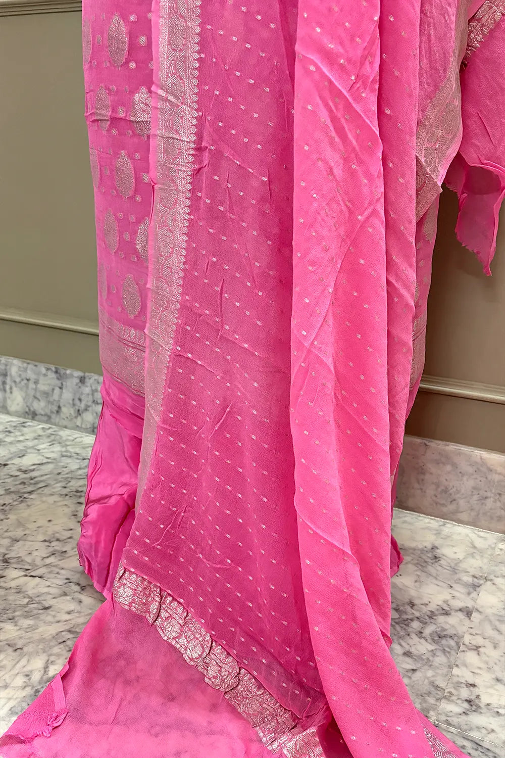 Baby Pink Zari Pure Georgette Silk Banarasi Suit