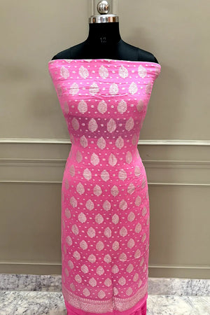 Baby Pink Zari Pure Georgette Silk Banarasi Suit