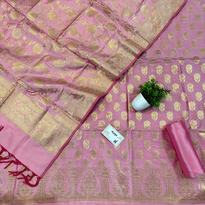 Baby Pink Zari Satin Silk Banarasi Suit