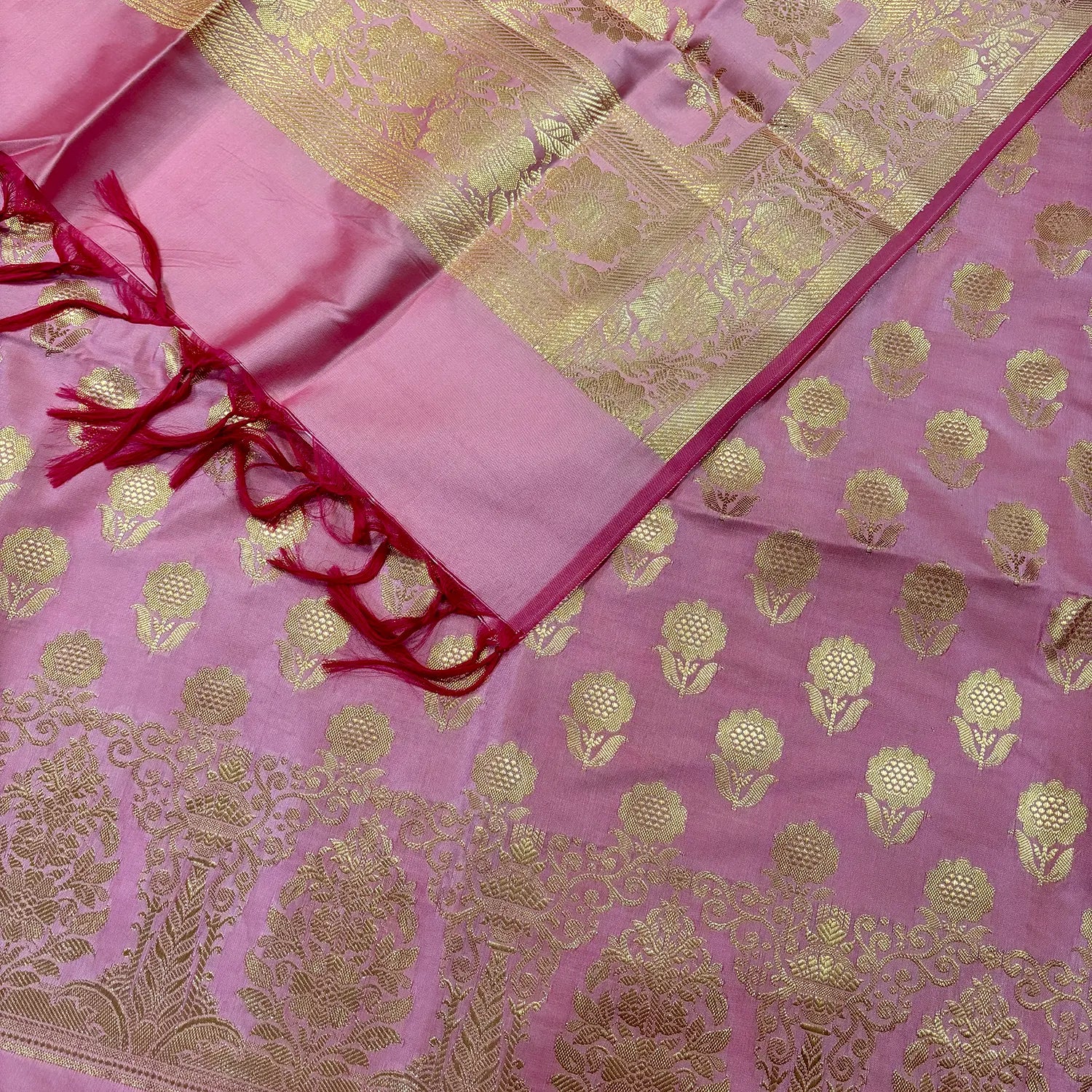Baby Pink Zari Satin Silk Banarasi Suit