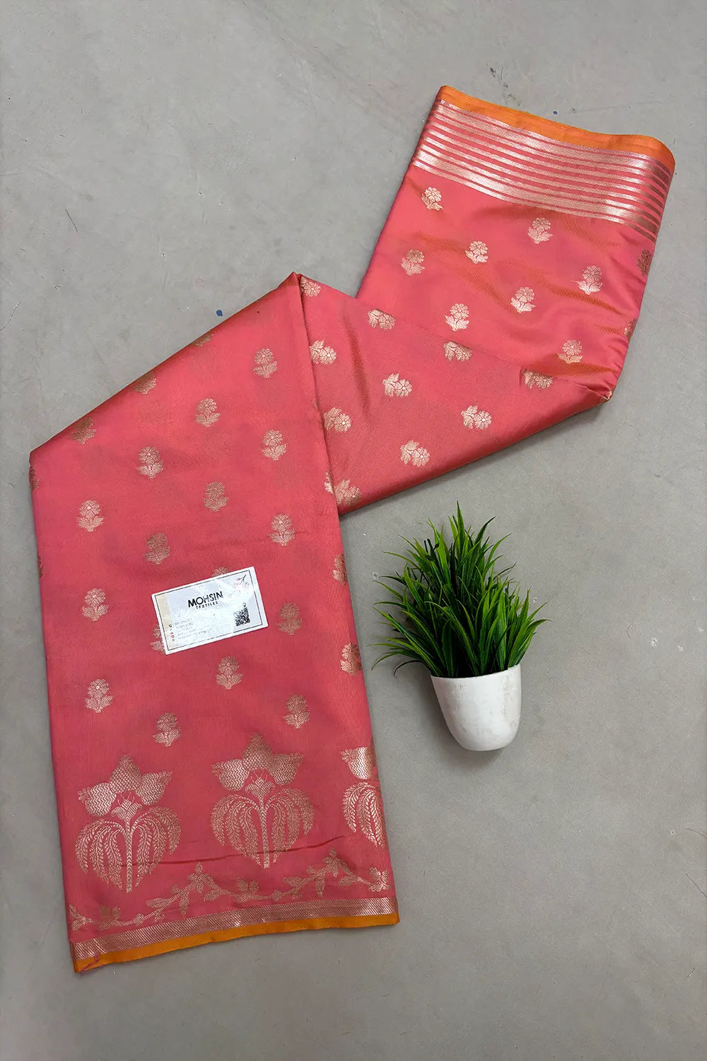 Baby Pink Zari Semi Katan Silk Banarasi Saree
