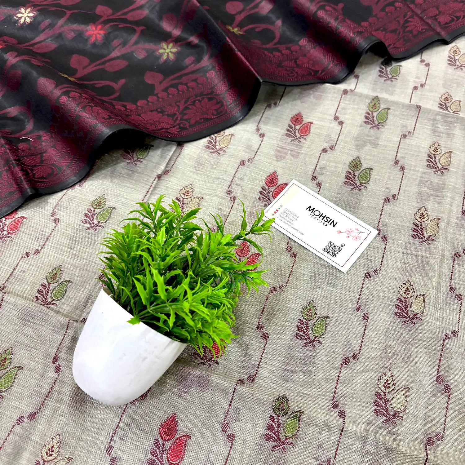 Beige and Black Resham Banarasi Silk Suit