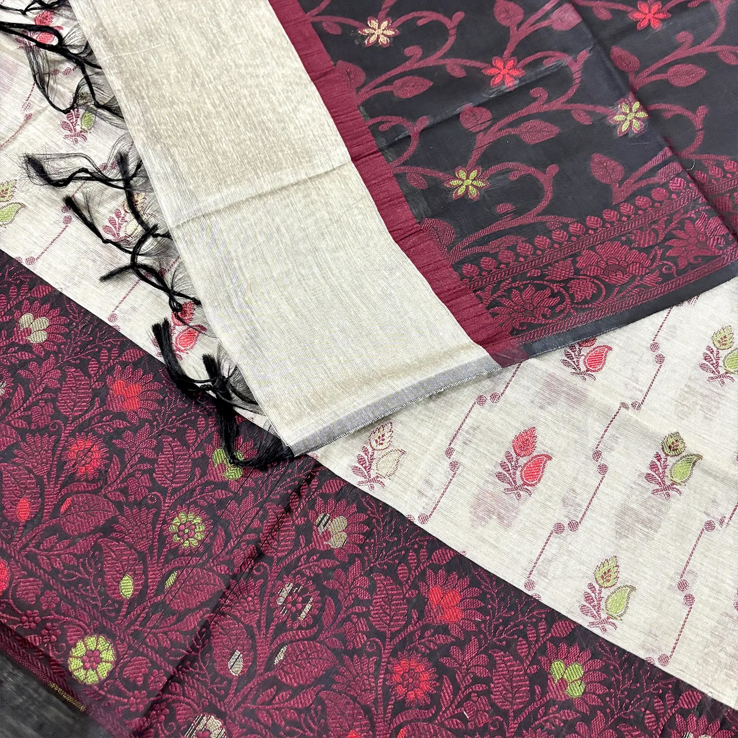 Beige and Black Resham Banarasi Silk Suit