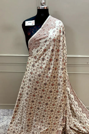 Beige and Black Resham Silk Banarasi Saree