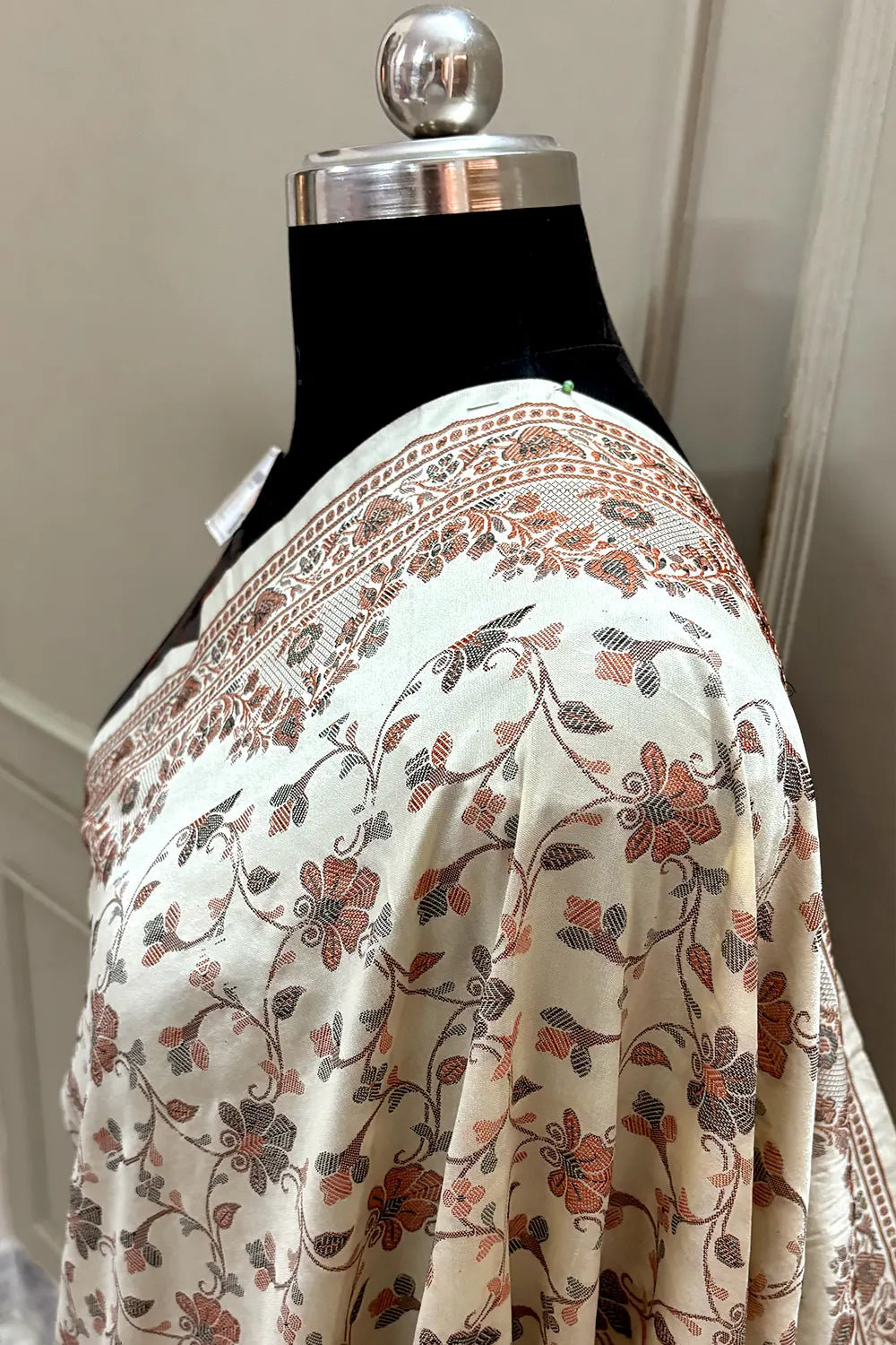 Beige and Black Resham Silk Banarasi Saree