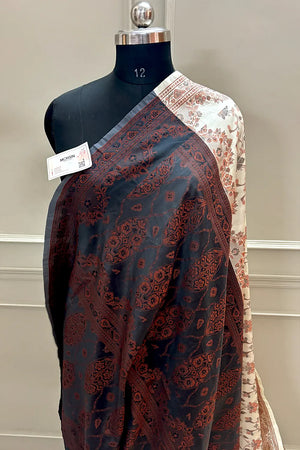 Beige and Black Resham Silk Banarasi Saree