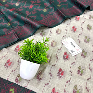 Beige and Bottle Green Resham Banarasi Silk Suit