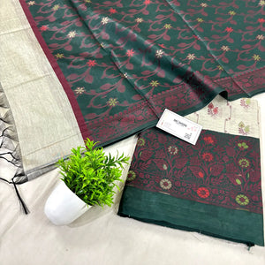 Beige and Bottle Green Resham Banarasi Silk Suit