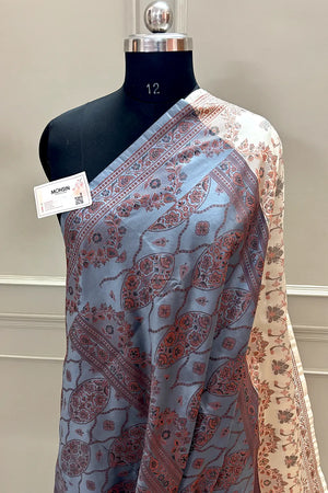 Beige and Grey Resham Silk Banarasi Saree