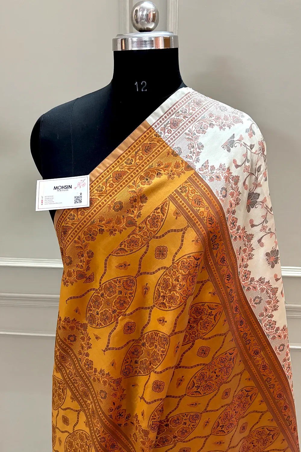 Beige and Mustard Resham Silk Banarasi Saree