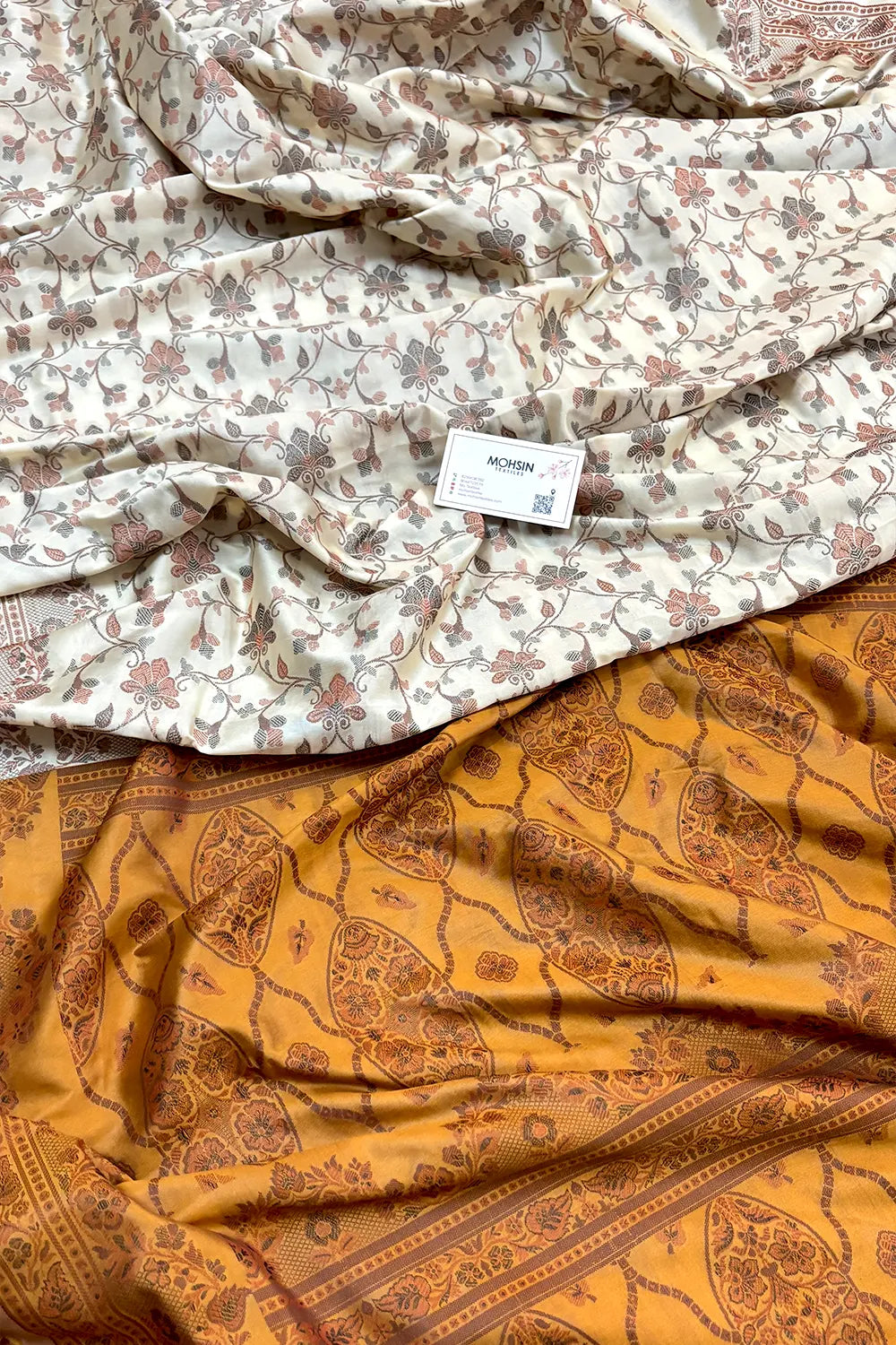 Beige and Mustard Resham Silk Banarasi Saree