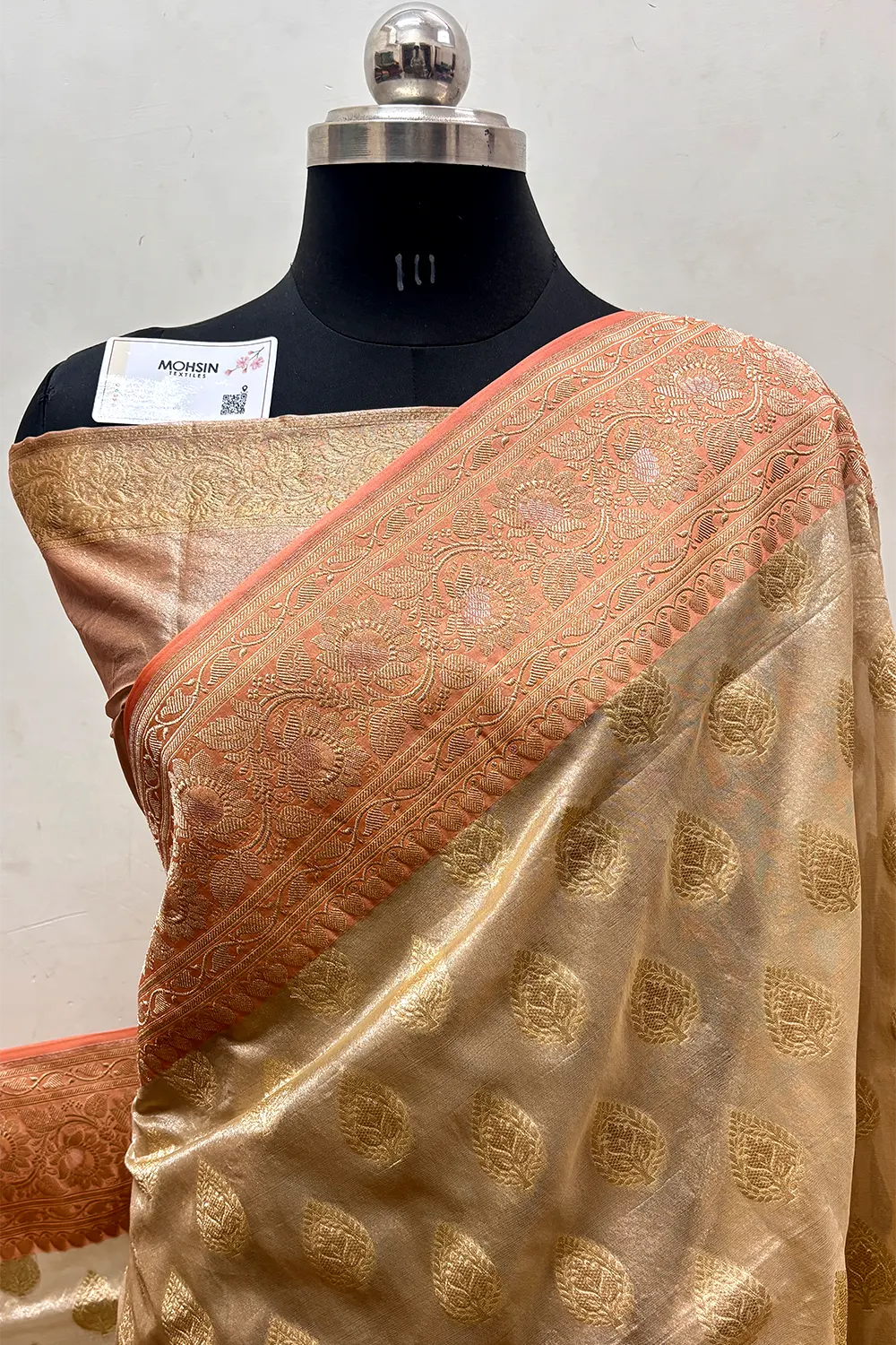 Beige and Peach Tissue Silk Banarasi Saree