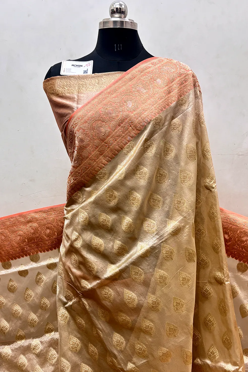 Beige and Peach Tissue Silk Banarasi Saree