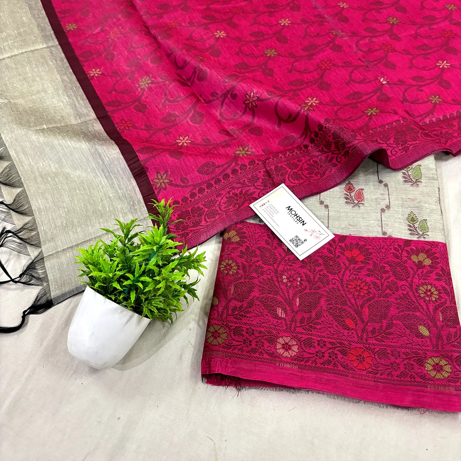 Beige and Pink Resham Banarasi Silk Suit