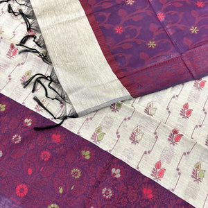 Beige and Purple Resham Banarasi Silk Suit