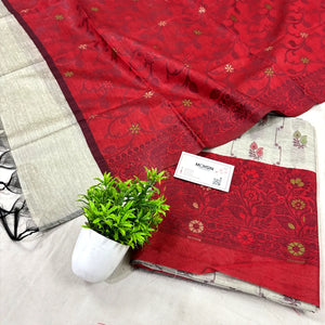 Beige and Red Resham Banarasi Silk Suit