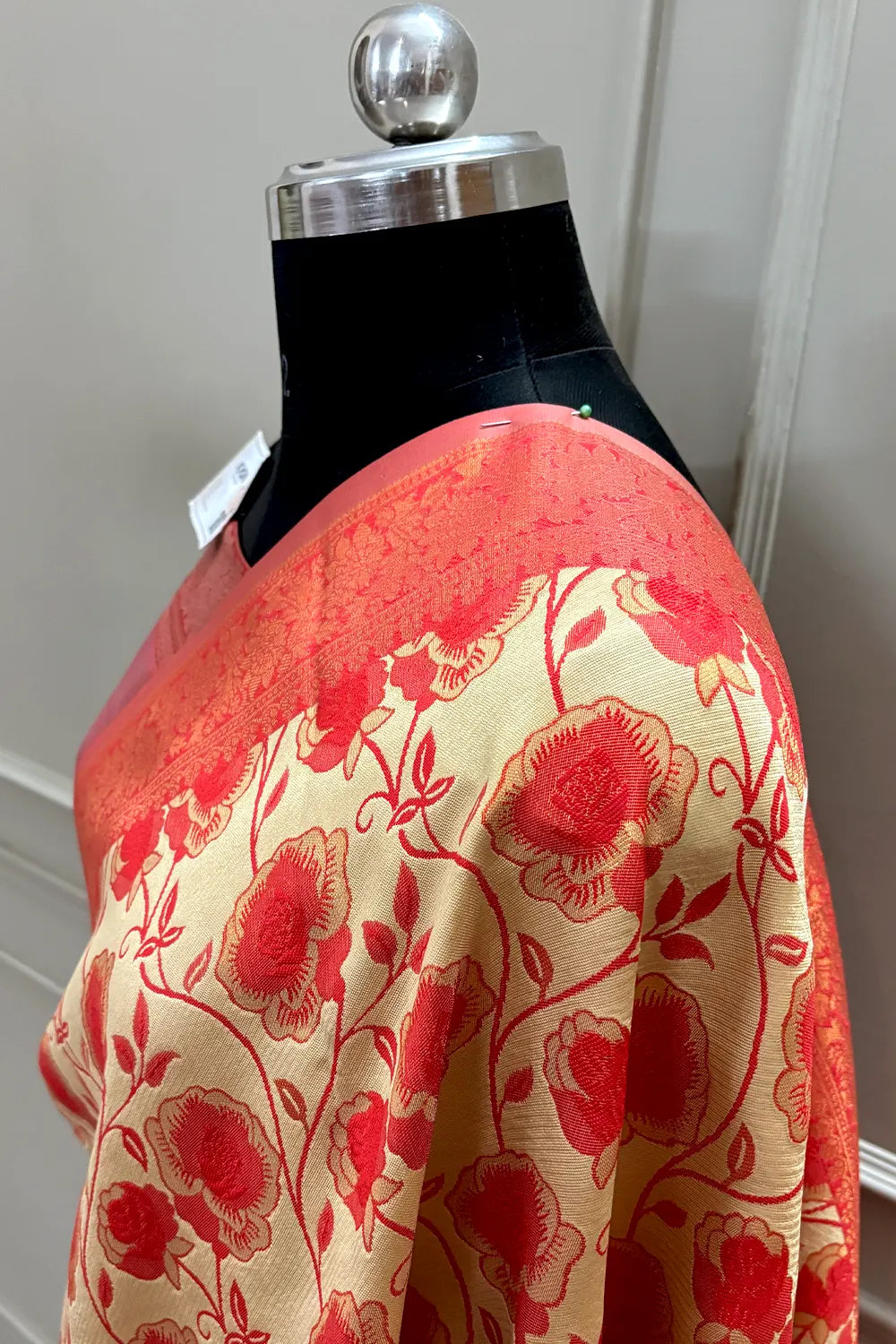 Beige and Red Resham Silk Banarasi Saree