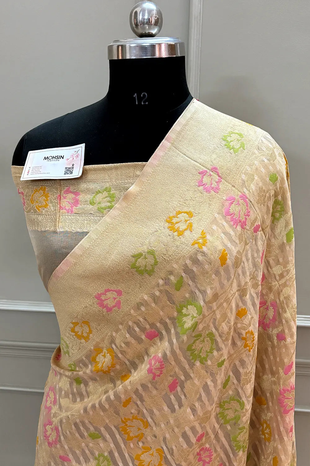 Beige Bandhej Meena Georgette Silk Banarasi Saree