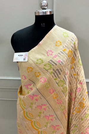 Beige Bandhej Meena Georgette Silk Banarasi Saree