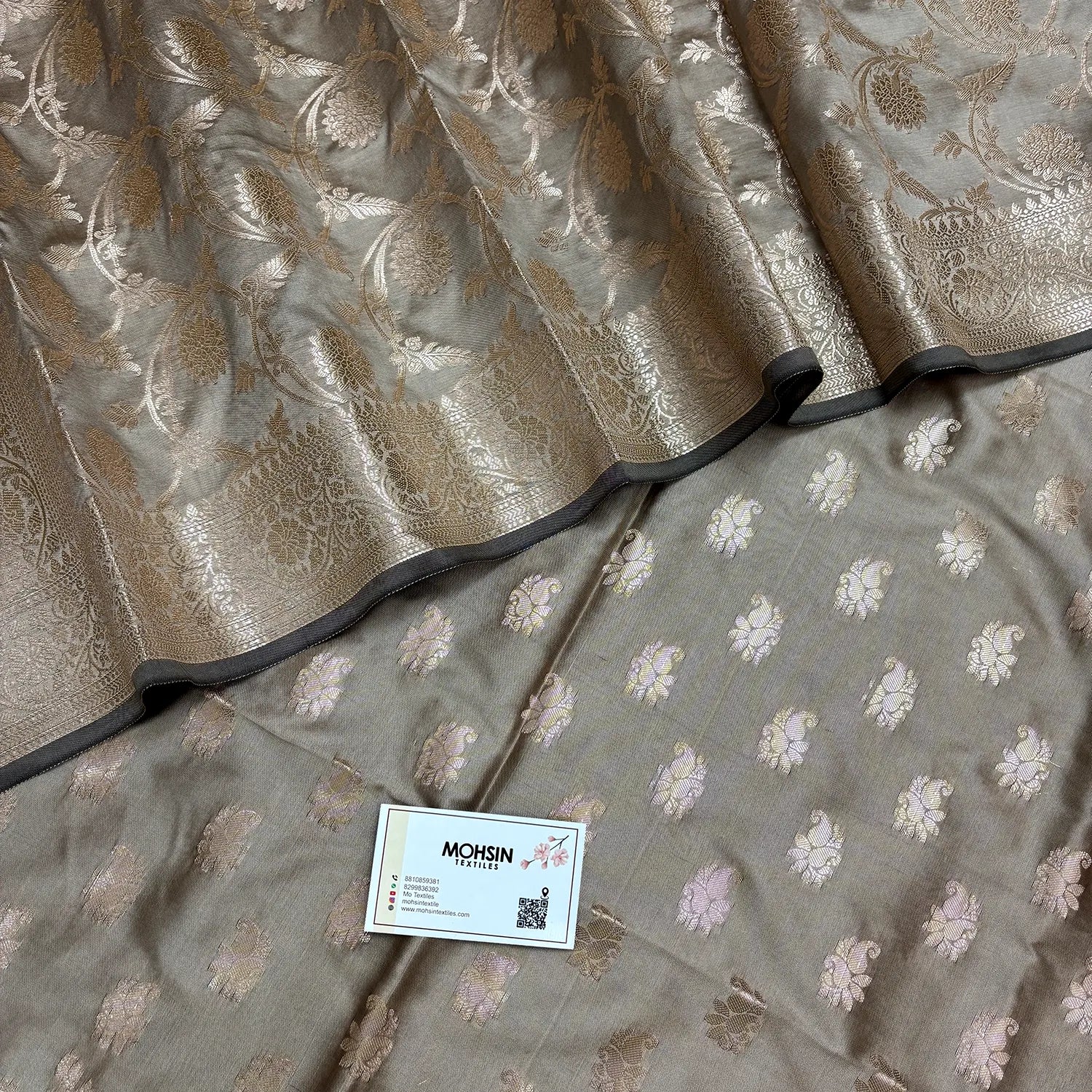 Beige Godzilla Semi Katan Silk Banarasi Suit