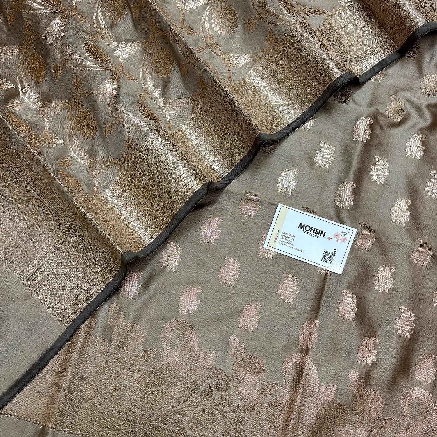 Beige Godzilla Semi Katan Silk Banarasi Suit