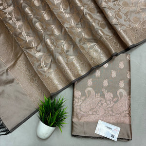 Beige Godzilla Semi Katan Silk Banarasi Suit