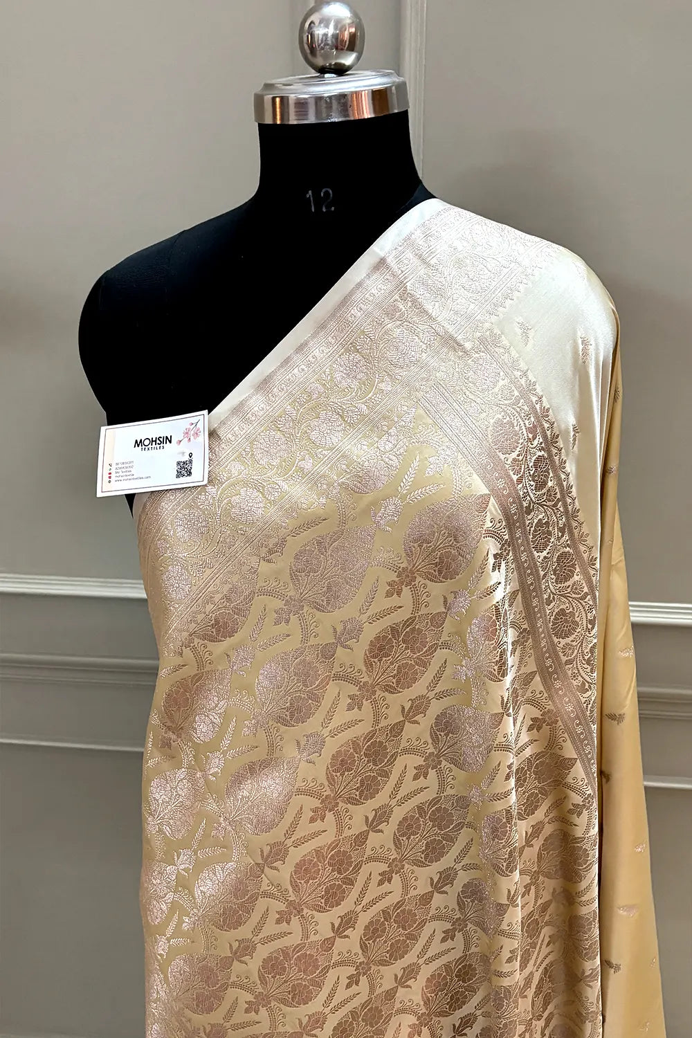 Beige Gold Zari Katan Silk Banarasi Saree