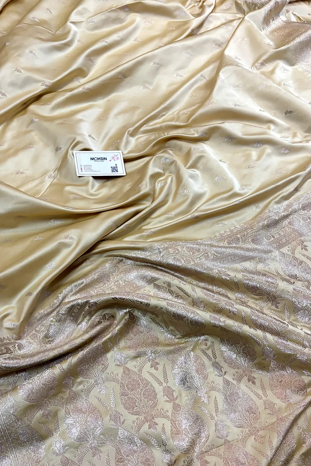 Beige Gold Zari Katan Silk Banarasi Saree