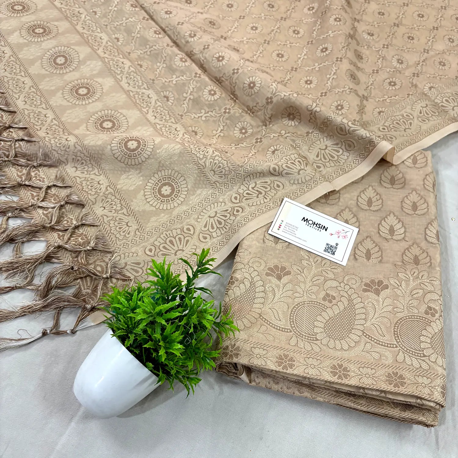 Beige Kacchi Carry Patta Cotton Silk Banarasi Suit