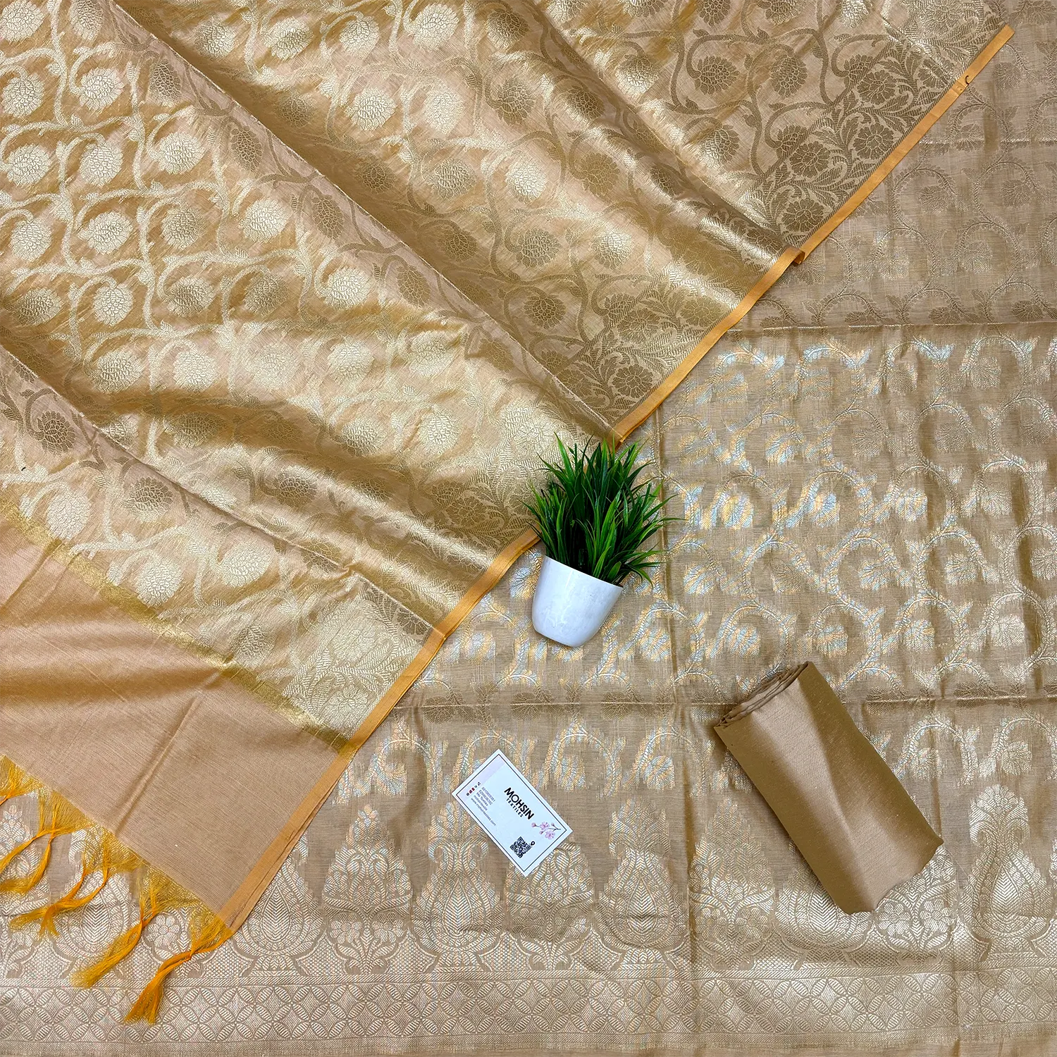 Beige Kalgha Jaal Banarasi Silk Suit