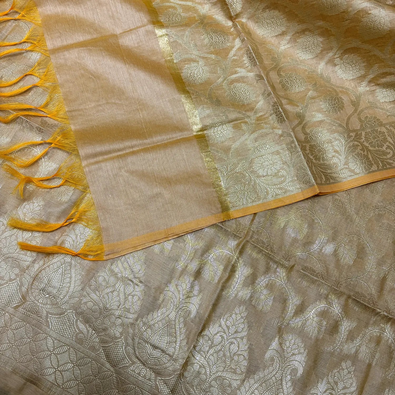 Beige Kalgha Jaal Banarasi Silk Suit