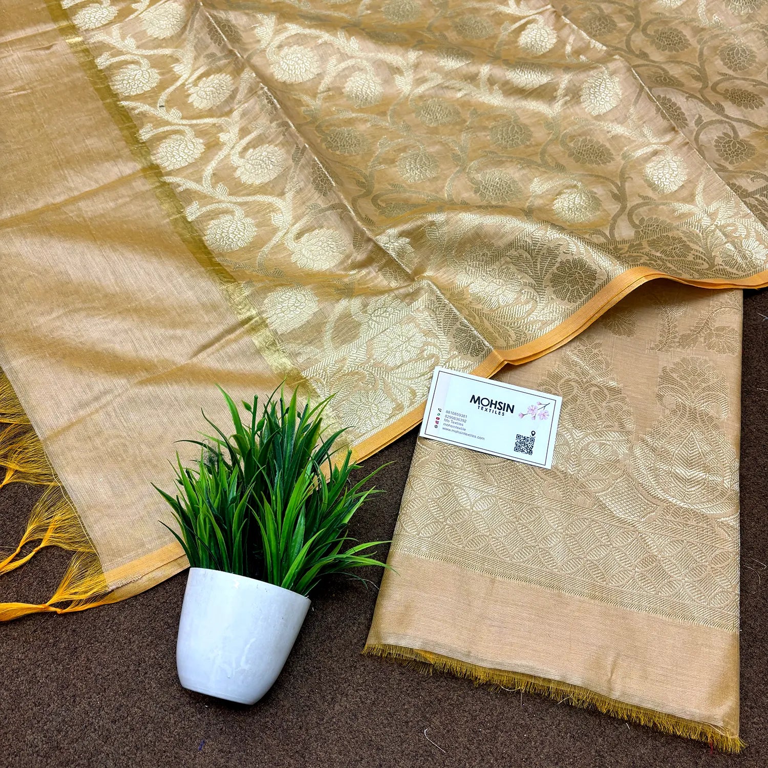 Beige Kalgha Jaal Banarasi Silk Suit