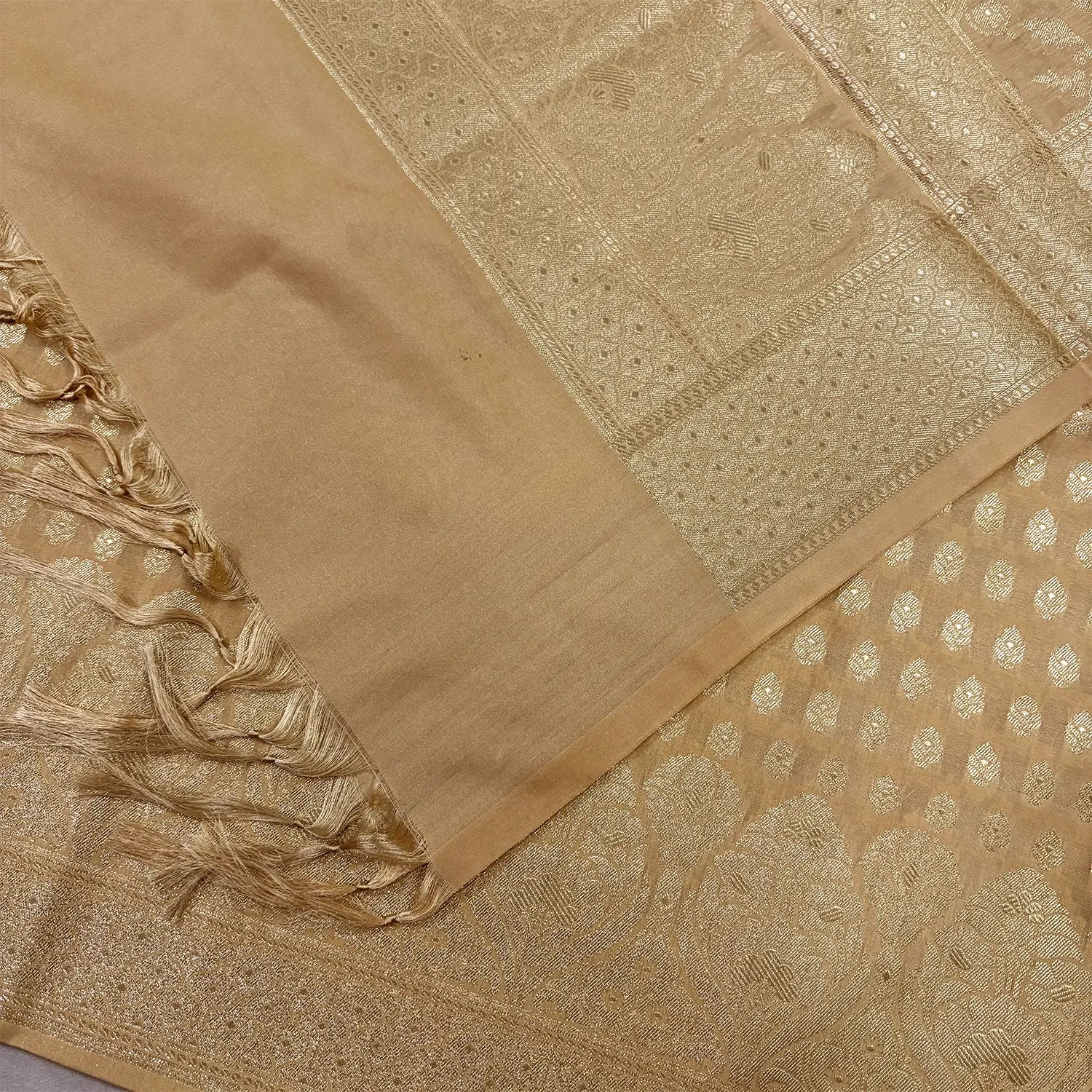 Beige Kalli Buti Katan Silk Banarasi Suit