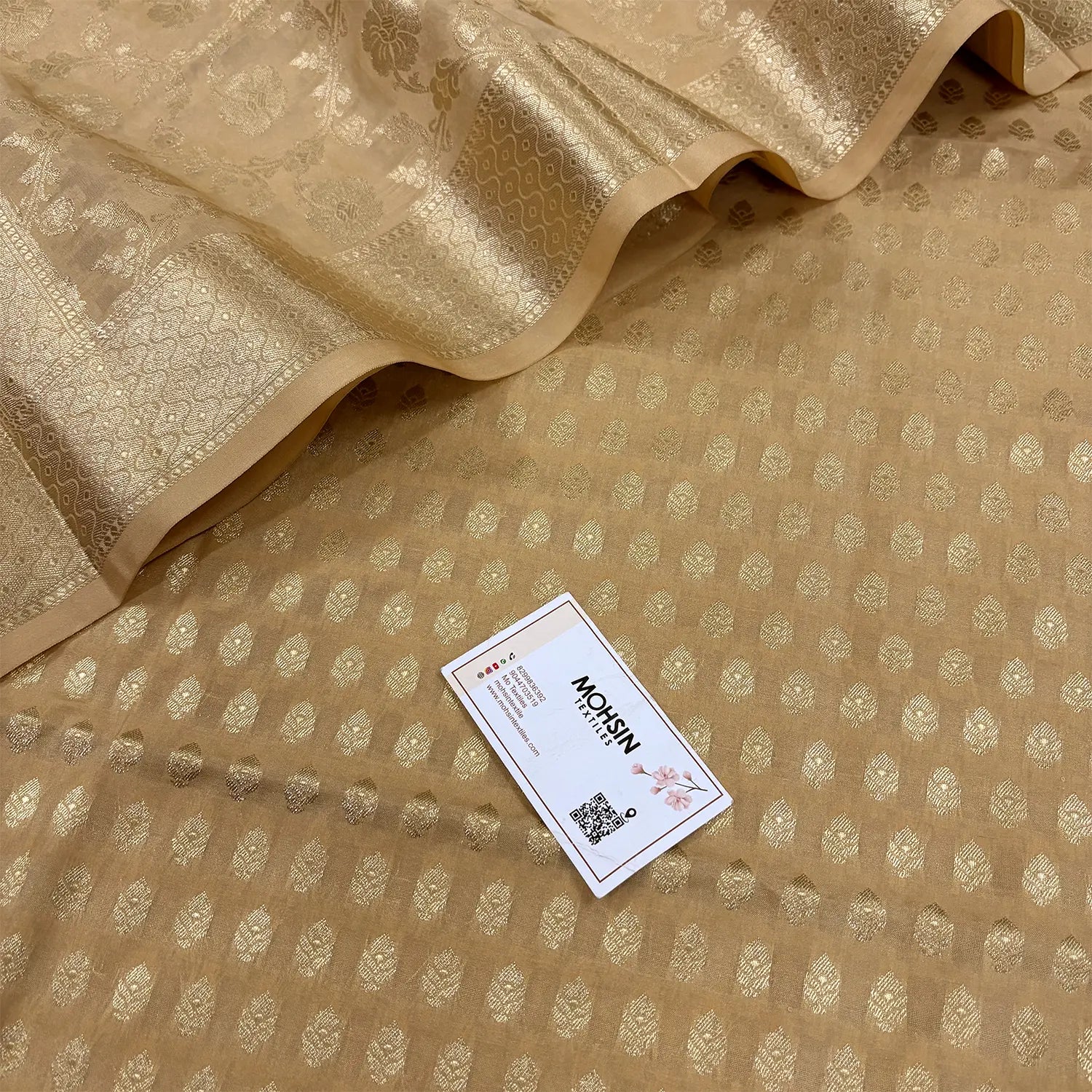 Beige Kalli Buti Katan Silk Banarasi Suit