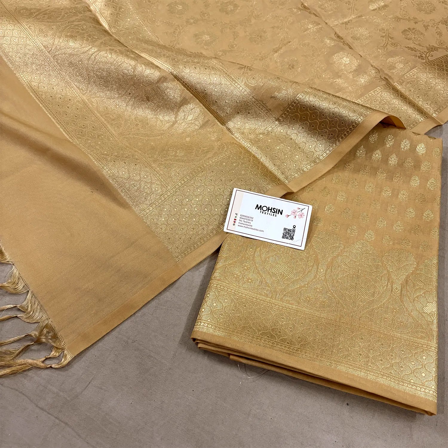 Beige Kalli Buti Katan Silk Banarasi Suit