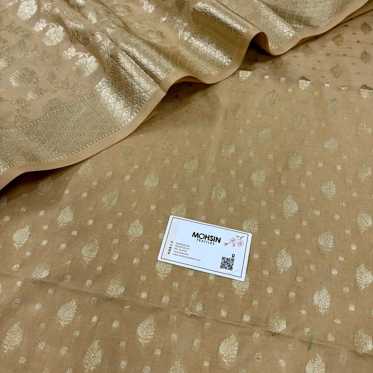 Beige Kalli Patta Katan Silk Banarasi Suit