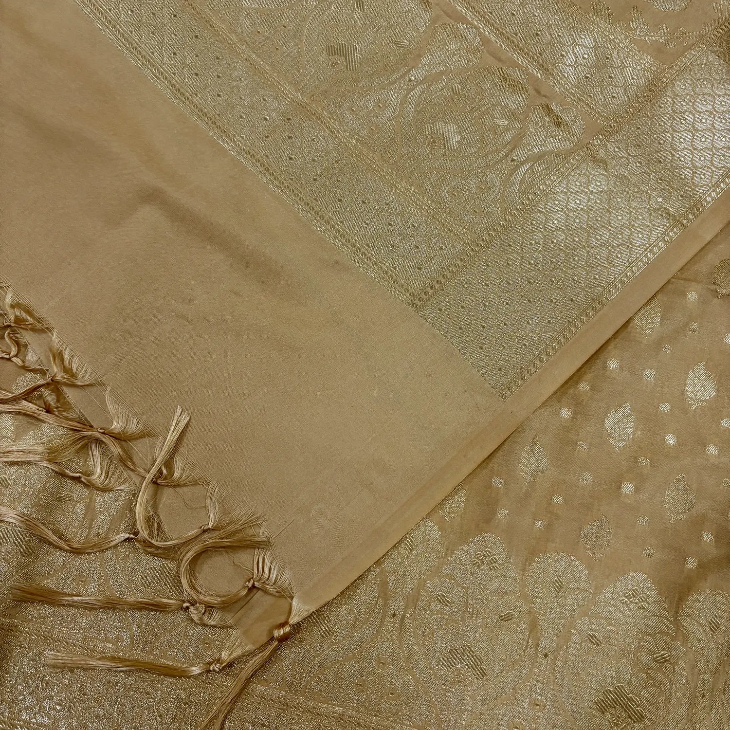 Beige Kalli Patta Katan Silk Banarasi Suit