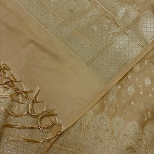 Beige Kalli Patta Katan Silk Banarasi Suit